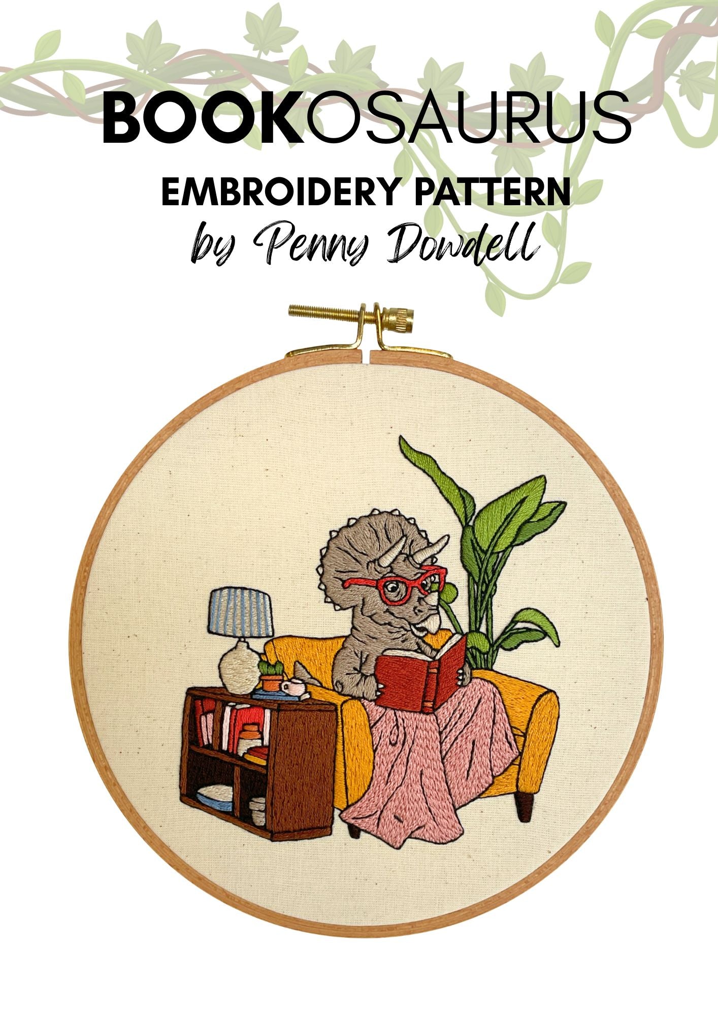 Bookosaurus Embroidery Pattern PDF DOWNLOAD