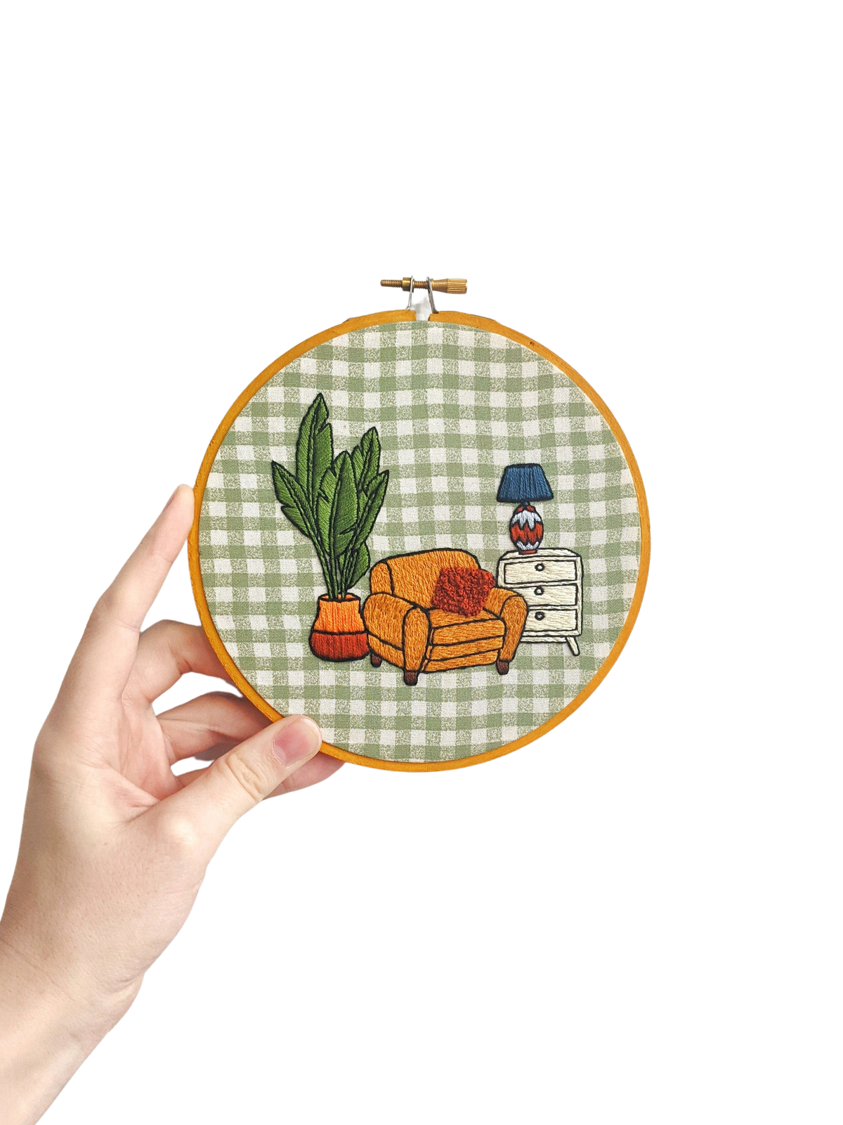 Gingham Living Room Finished Embroidery