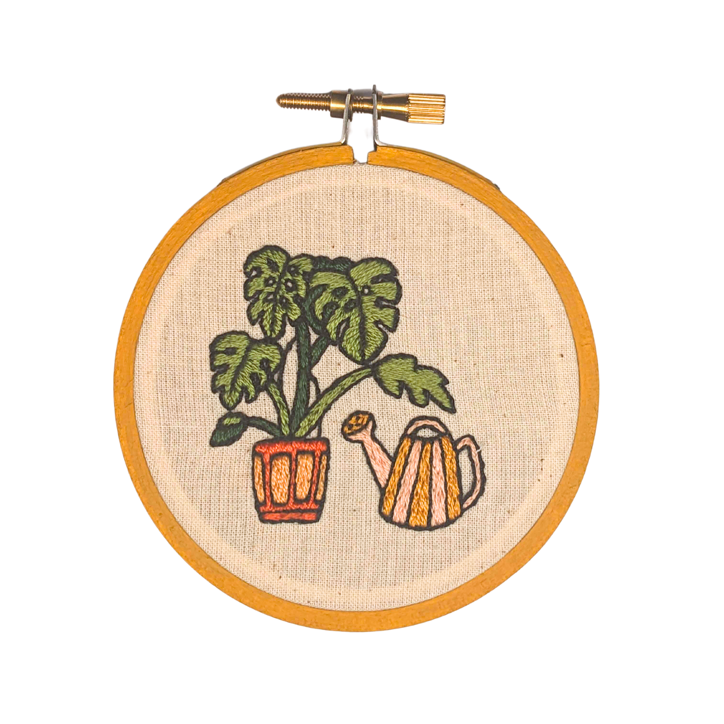 Monstera and Watering Can Finished Embroidery Ornament