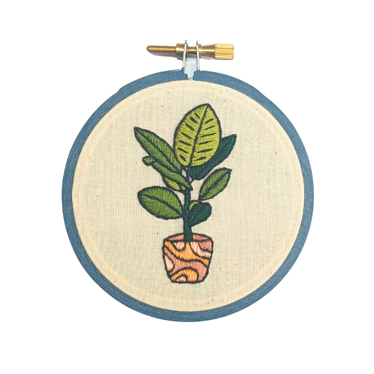 Rubber Plant Finished Embroidery Ornament