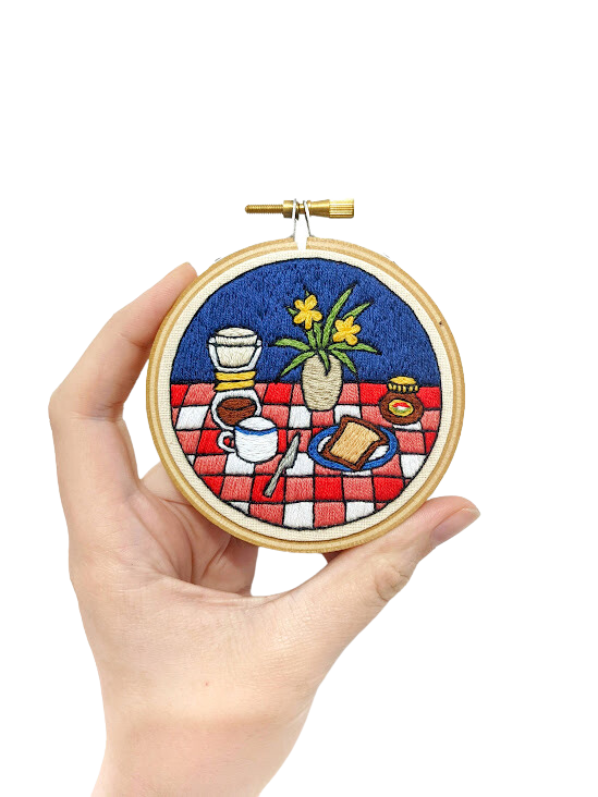 Gingham Breakfast Finished Embroidery