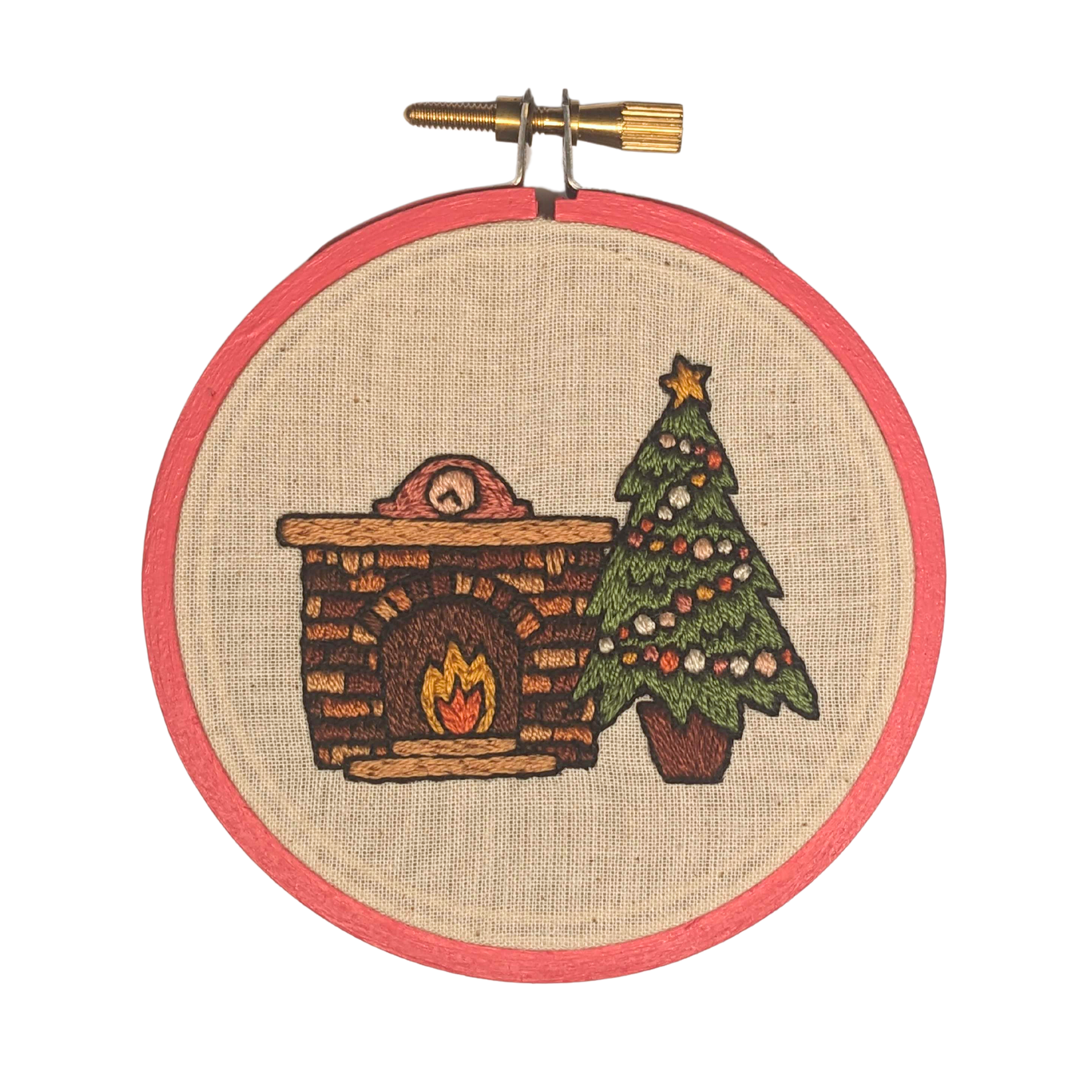 Christmas Tree and Fireplace Finished Embroidery Ornament