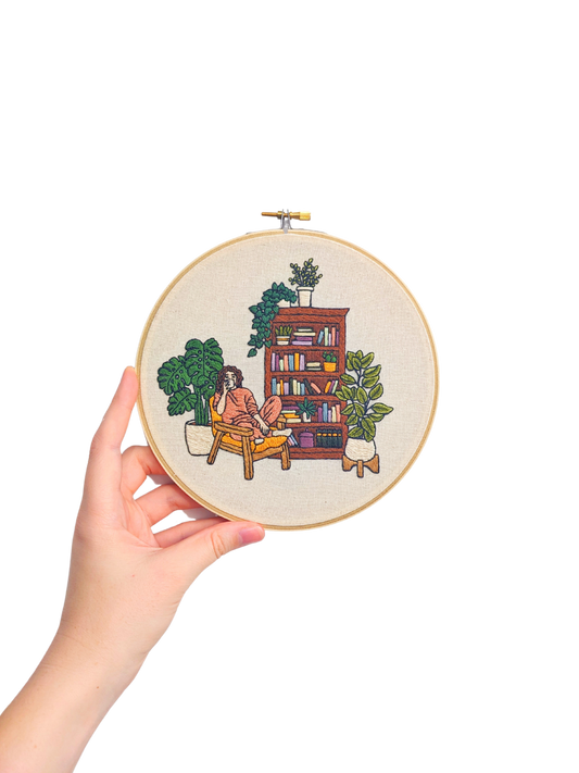 Girl and Bookcase Embroidery Kit
