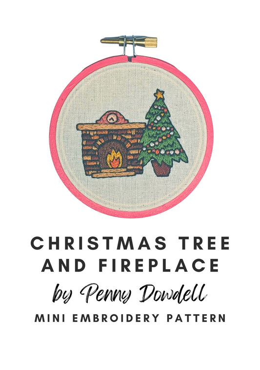 Christmas Tree and Fireplace Mini Embroidery PDF Pattern