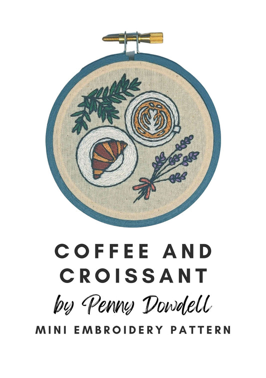 Coffee and Croissant Mini Embroidery PDF Pattern