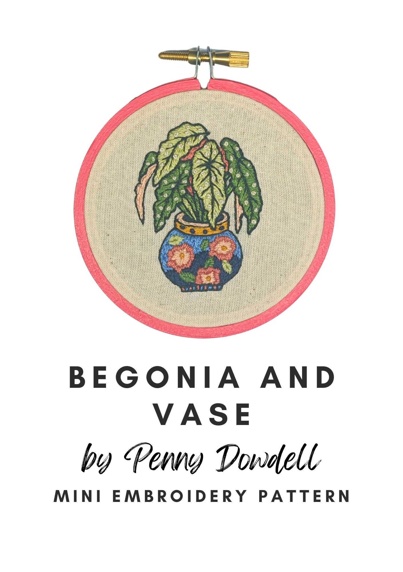 Begonia and Vase Mini Embroidery PDF Pattern