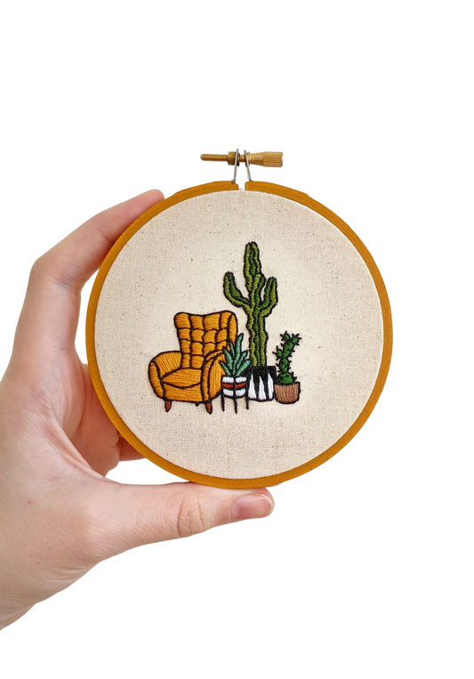 Armchair and Cacti Finished Embroidery