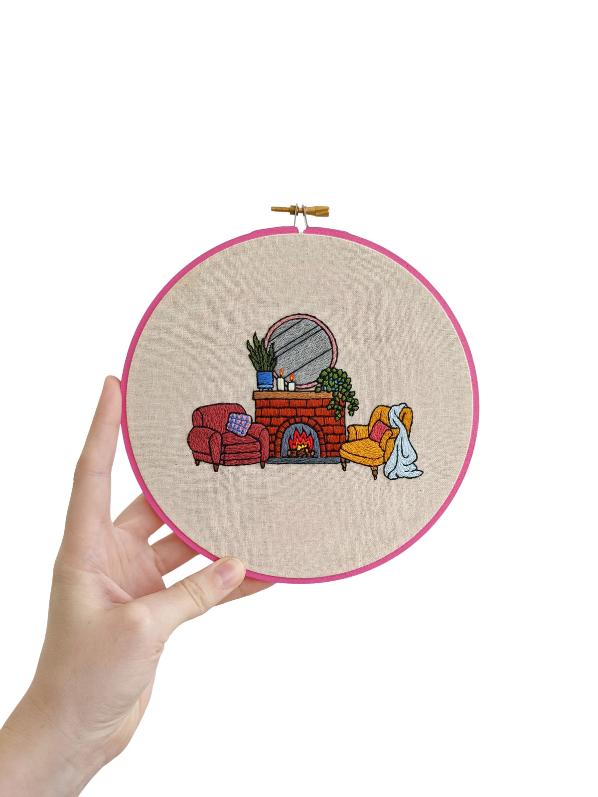 Colorful Fireplace Finished Embroidery