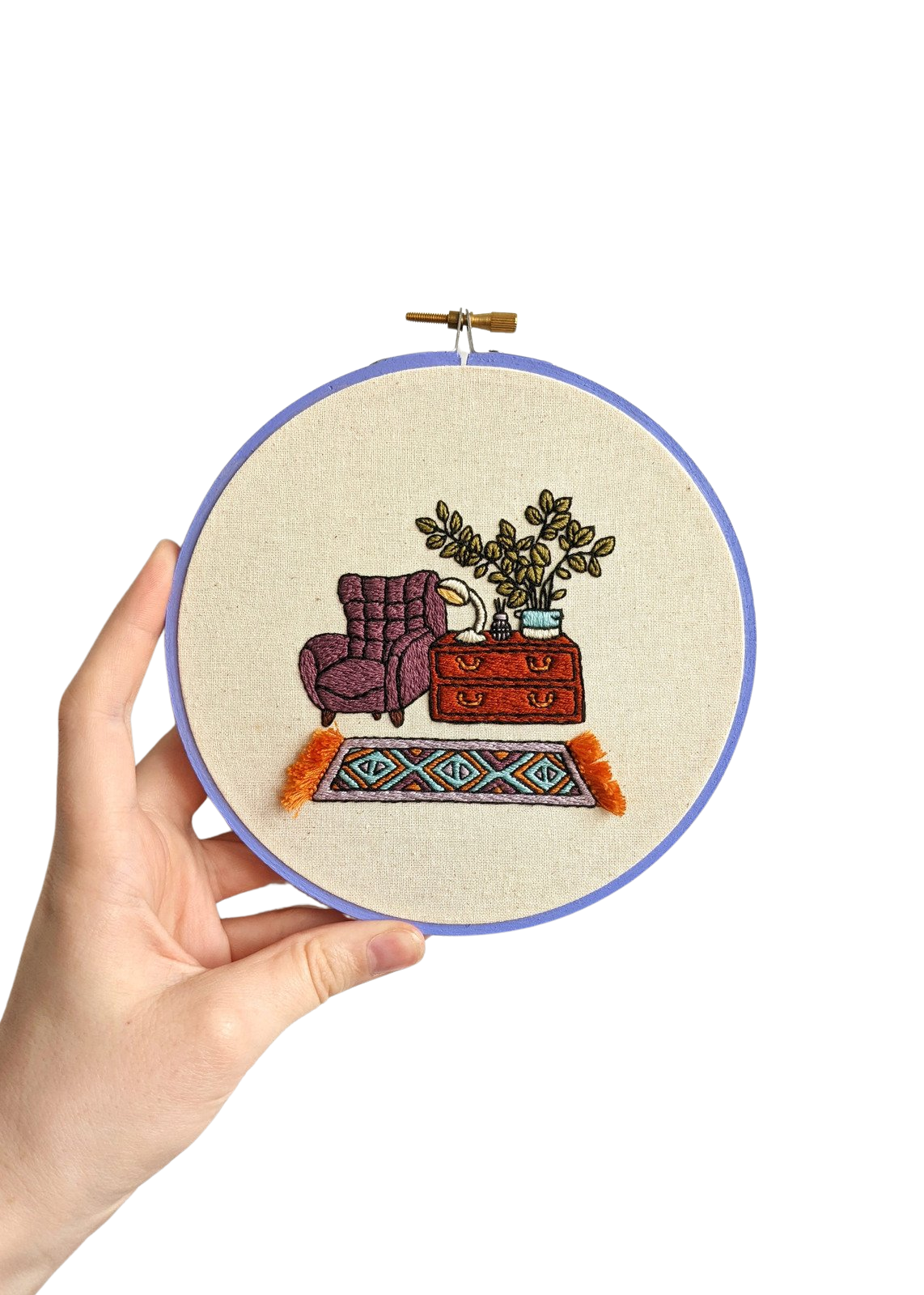 Purple Armchair and Chest Finished Embroidery