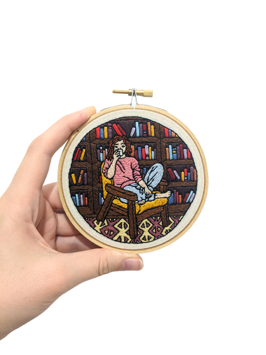 Girl in Library Finished Embroidery